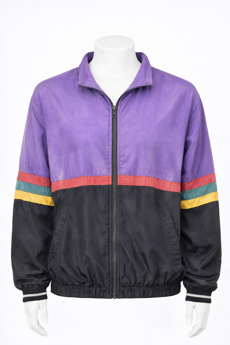 Details Express Colorblock Silk Windbreaker Purple Black 80s 90s Retro Zip 2X